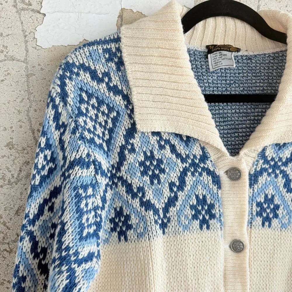 Nordic Wool Cardigan North Cape Sweater‎ Shawl Made in Norway Fair Isle Vintage - Picture 4 of 7